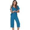 imageWiWi Viscose from Bamboo Pajamas Set for Women Summer Sleepwear Pjs Comfy Short Sleeve Tops Capri Pants Sets SXXLAteal Blue