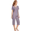 imageWiWi Viscose from Bamboo Pajamas Set for Women Summer Sleepwear Pjs Comfy Short Sleeve Tops Capri Pants Sets SXXLAviolet