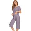 imageWiWi Viscose from Bamboo Pajamas Set for Women Summer Sleepwear Pjs Comfy Short Sleeve Tops Capri Pants Sets SXXLAviolet