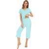 imageWiWi Viscose from Bamboo Pajamas Set for Women Summer Sleepwear Pjs Comfy Short Sleeve Tops Capri Pants Sets SXXLBaqua
