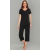 imageWiWi Viscose from Bamboo Pajamas Set for Women Summer Sleepwear Pjs Comfy Short Sleeve Tops Capri Pants Sets SXXLBblack