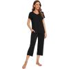imageWiWi Viscose from Bamboo Pajamas Set for Women Summer Sleepwear Pjs Comfy Short Sleeve Tops Capri Pants Sets SXXLBblack