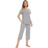 imageWiWi Viscose from Bamboo Pajamas Set for Women Summer Sleepwear Pjs Comfy Short Sleeve Tops Capri Pants Sets SXXLBheather Grey