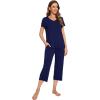 imageWiWi Viscose from Bamboo Pajamas Set for Women Summer Sleepwear Pjs Comfy Short Sleeve Tops Capri Pants Sets SXXLBnavy