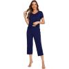 imageWiWi Viscose from Bamboo Pajamas Set for Women Summer Sleepwear Pjs Comfy Short Sleeve Tops Capri Pants Sets SXXLBnavy