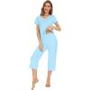 imageWiWi Viscose from Bamboo Pajamas Set for Women Summer Sleepwear Pjs Comfy Short Sleeve Tops Capri Pants Sets SXXLBpale Blue
