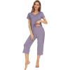 imageWiWi Viscose from Bamboo Pajamas Set for Women Summer Sleepwear Pjs Comfy Short Sleeve Tops Capri Pants Sets SXXLBviolet