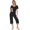 imageWiWi Viscose from Bamboo Pajamas Set for Women Summer Sleepwear Pjs Comfy Short Sleeve Tops Capri Pants Sets SXXLCblack