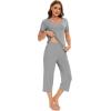 imageWiWi Viscose from Bamboo Pajamas Set for Women Summer Sleepwear Pjs Comfy Short Sleeve Tops Capri Pants Sets SXXLCheather Grey
