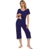 imageWiWi Viscose from Bamboo Pajamas Set for Women Summer Sleepwear Pjs Comfy Short Sleeve Tops Capri Pants Sets SXXLCnavy
