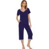 imageWiWi Viscose from Bamboo Pajamas Set for Women Summer Sleepwear Pjs Comfy Short Sleeve Tops Capri Pants Sets SXXLCnavy