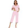 imageWiWi Viscose from Bamboo Pajamas Set for Women Summer Sleepwear Pjs Comfy Short Sleeve Tops Capri Pants Sets SXXLCpink