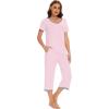 imageWiWi Viscose from Bamboo Pajamas Set for Women Summer Sleepwear Pjs Comfy Short Sleeve Tops Capri Pants Sets SXXLCpink