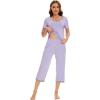 imageWiWi Viscose from Bamboo Pajamas Set for Women Summer Sleepwear Pjs Comfy Short Sleeve Tops Capri Pants Sets SXXLCtaro Purple