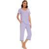 imageWiWi Viscose from Bamboo Pajamas Set for Women Summer Sleepwear Pjs Comfy Short Sleeve Tops Capri Pants Sets SXXLCtaro Purple