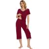 imageWiWi Viscose from Bamboo Pajamas Set for Women Summer Sleepwear Pjs Comfy Short Sleeve Tops Capri Pants Sets SXXLCwine