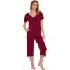 imageWiWi Viscose from Bamboo Pajamas Set for Women Summer Sleepwear Pjs Comfy Short Sleeve Tops Capri Pants Sets SXXLCwine