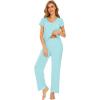 imageWiWi Viscose from Bamboo Pajamas for Women Soft Short Sleeve Pajama Set with Pants Pjs Lightweight Loungewear SXXLAaqua