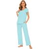imageWiWi Viscose from Bamboo Pajamas for Women Soft Short Sleeve Pajama Set with Pants Pjs Lightweight Loungewear SXXLAaqua