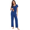 imageWiWi Viscose from Bamboo Pajamas for Women Soft Short Sleeve Pajama Set with Pants Pjs Lightweight Loungewear SXXLAblue Depth