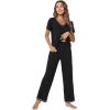 imageWiWi Viscose from Bamboo Pajamas for Women Soft Short Sleeve Pajama Set with Pants Pjs Lightweight Loungewear SXXLBblack