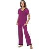 imageWiWi Viscose from Bamboo Pajamas for Women Soft Short Sleeve Pajama Set with Pants Pjs Lightweight Loungewear SXXLBdark Reddish Purple
