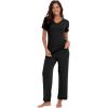 imageWiWi Viscose from Bamboo Pajamas for Women Soft Short Sleeve Pajama Set with Pants Pjs Lightweight Loungewear SXXLBsolid Black