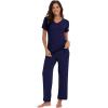imageWiWi Viscose from Bamboo Pajamas for Women Soft Short Sleeve Pajama Set with Pants Pjs Lightweight Loungewear SXXLBsolid Navy