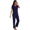 imageWiWi Viscose from Bamboo Pajamas for Women Soft Short Sleeve Pajama Set with Pants Pjs Lightweight Loungewear SXXLBsolid Navy