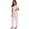 imageWiWi Viscose from Bamboo Pajamas for Women Soft Short Sleeve Pajama Set with Pants Pjs Lightweight Loungewear SXXLBsolid Pink