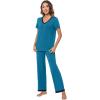 imageWiWi Viscose from Bamboo Pajamas for Women Soft Short Sleeve Pajama Set with Pants Pjs Lightweight Loungewear SXXLBteal Blue