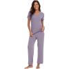 imageWiWi Viscose from Bamboo Pajamas for Women Soft Short Sleeve Pajama Set with Pants Pjs Lightweight Loungewear SXXLBviolet