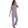 imageWiWi Viscose from Bamboo Pajamas for Women Soft Short Sleeve Pajama Set with Pants Pjs Lightweight Loungewear SXXLBviolet