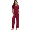 imageWiWi Viscose from Bamboo Pajamas for Women Soft Short Sleeve Pajama Set with Pants Pjs Lightweight Loungewear SXXLBwine
