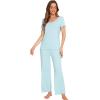 imageWiWi Viscose from Bamboo Pajamas for Women Soft Short Sleeve Pajama Set with Pants Pjs Lightweight Loungewear SXXLCaqua