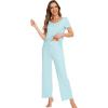 imageWiWi Viscose from Bamboo Pajamas for Women Soft Short Sleeve Pajama Set with Pants Pjs Lightweight Loungewear SXXLCaqua