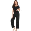 imageWiWi Viscose from Bamboo Pajamas for Women Soft Short Sleeve Pajama Set with Pants Pjs Lightweight Loungewear SXXLCblack