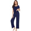 imageWiWi Viscose from Bamboo Pajamas for Women Soft Short Sleeve Pajama Set with Pants Pjs Lightweight Loungewear SXXLCnavy