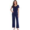 imageWiWi Viscose from Bamboo Pajamas for Women Soft Short Sleeve Pajama Set with Pants Pjs Lightweight Loungewear SXXLCnavy