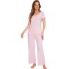 imageWiWi Viscose from Bamboo Pajamas for Women Soft Short Sleeve Pajama Set with Pants Pjs Lightweight Loungewear SXXLCpink