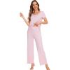 imageWiWi Viscose from Bamboo Pajamas for Women Soft Short Sleeve Pajama Set with Pants Pjs Lightweight Loungewear SXXLCpink