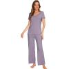 imageWiWi Viscose from Bamboo Pajamas for Women Soft Short Sleeve Pajama Set with Pants Pjs Lightweight Loungewear SXXLCviolet