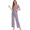 imageWiWi Viscose from Bamboo Pajamas for Women Soft Short Sleeve Pajama Set with Pants Pjs Lightweight Loungewear SXXLCviolet