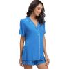 imageWiWi Viscose from Bamboo Soft Pajamas Set for Women Button Down Short Pajama Sets Plus Size Pjs Shorts Sleepwear S4XAbright Blue