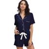 imageWiWi Viscose from Bamboo Soft Pajamas Set for Women Button Down Short Pajama Sets Plus Size Pjs Shorts Sleepwear S4XAnavy