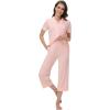 imageWiWi Viscose from Bamboo Soft Pajamas Set for Women Button Down Short Pajama Sets Plus Size Pjs Shorts Sleepwear S4XCcream Pink