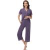 imageWiWi Viscose from Bamboo Soft Pajamas Set for Women Button Down Short Pajama Sets Plus Size Pjs Shorts Sleepwear S4XClavender