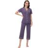 imageWiWi Viscose from Bamboo Soft Pajamas Set for Women Button Down Short Pajama Sets Plus Size Pjs Shorts Sleepwear S4XClavender