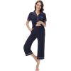 imageWiWi Viscose from Bamboo Soft Pajamas Set for Women Button Down Short Pajama Sets Plus Size Pjs Shorts Sleepwear S4XCnavyWhite Dots