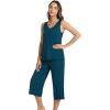 imageWiWi Women Pajama Set Sleeveless Top with Capri Pants Viscose from Bamboo Super Soft VNeck Tank Sleepwear PJ Sets SXXLApeacock Blue